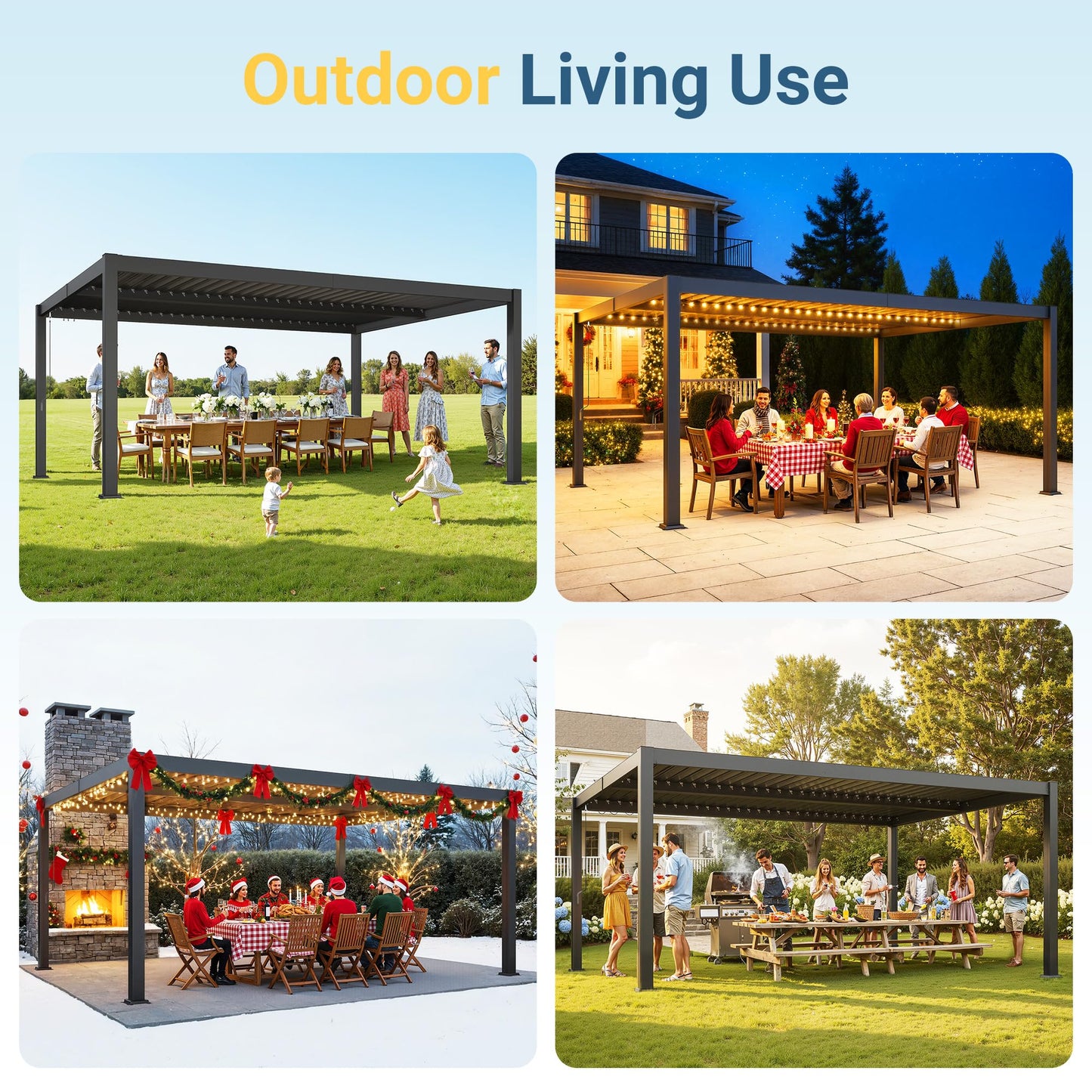 12' x 16' Louvered Pergola, Metal Outdoor Pergola with Adjustable Louvered Roof & Gutter System, Hardtop Patio Gazebo for Backyard, Deck, Garden, Dark Gray