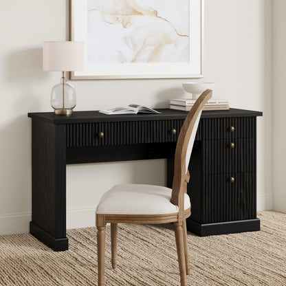 GAOMON 54'' Fluted Home Office Desk with Storage, Modern Executive Desk with Charging Station, Wooden Computer Desk with Drawers for Storage File, Writing Desk for Bedroom (Rustic Black)