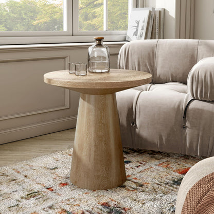 Furniture of America Crambel Modern Solid Wood 2-Piece Brown 29-inch Round End Table Set with Cone-Shaped Pedestal Base for Small Space, Living Room, Home Office, Oak