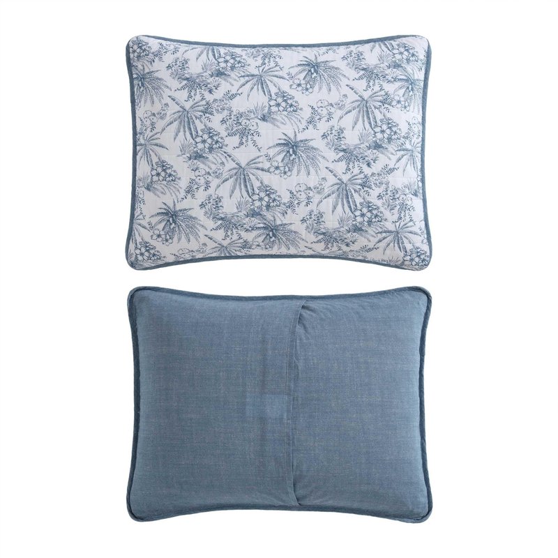 Tommy Bahama - Twin Quilt Set, Reversible Cotton Bedding with Matching Sham, Pre-Washed for Added Softness, Dorm Essentials (Pen and Ink Palm Navy Blue)