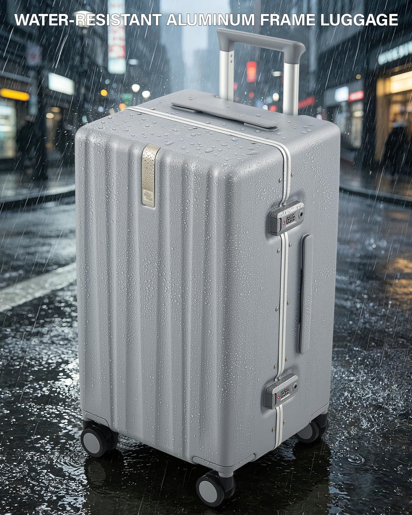 Hanke Premium 24 Inch Zipperless Medium Checked Luggage, Aluminum Frame Hard Shell PC Suitcase with TSA Lock and Multi-Handle Design, 8 Quiet Spinner Wheels for 1-2 Week Trip（Grey）