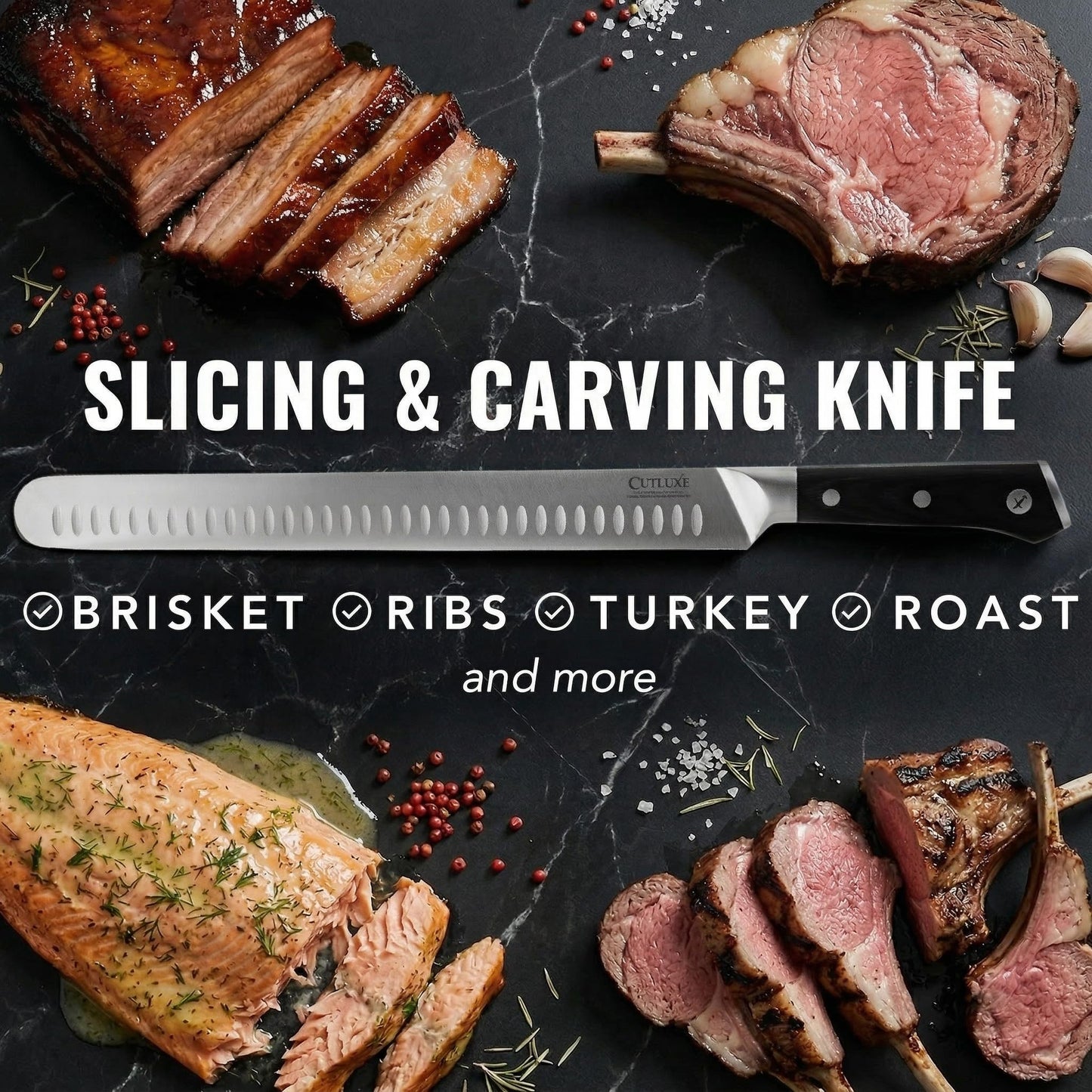 Cutluxe Brisket Knife – 12" Carving & Slicing Knife for Meat & BBQ – Razor Sharp German Steel, Sheath Included, Ergonomic Full Tang Handle Design, Grilling Gifts for Men – Artisan Series