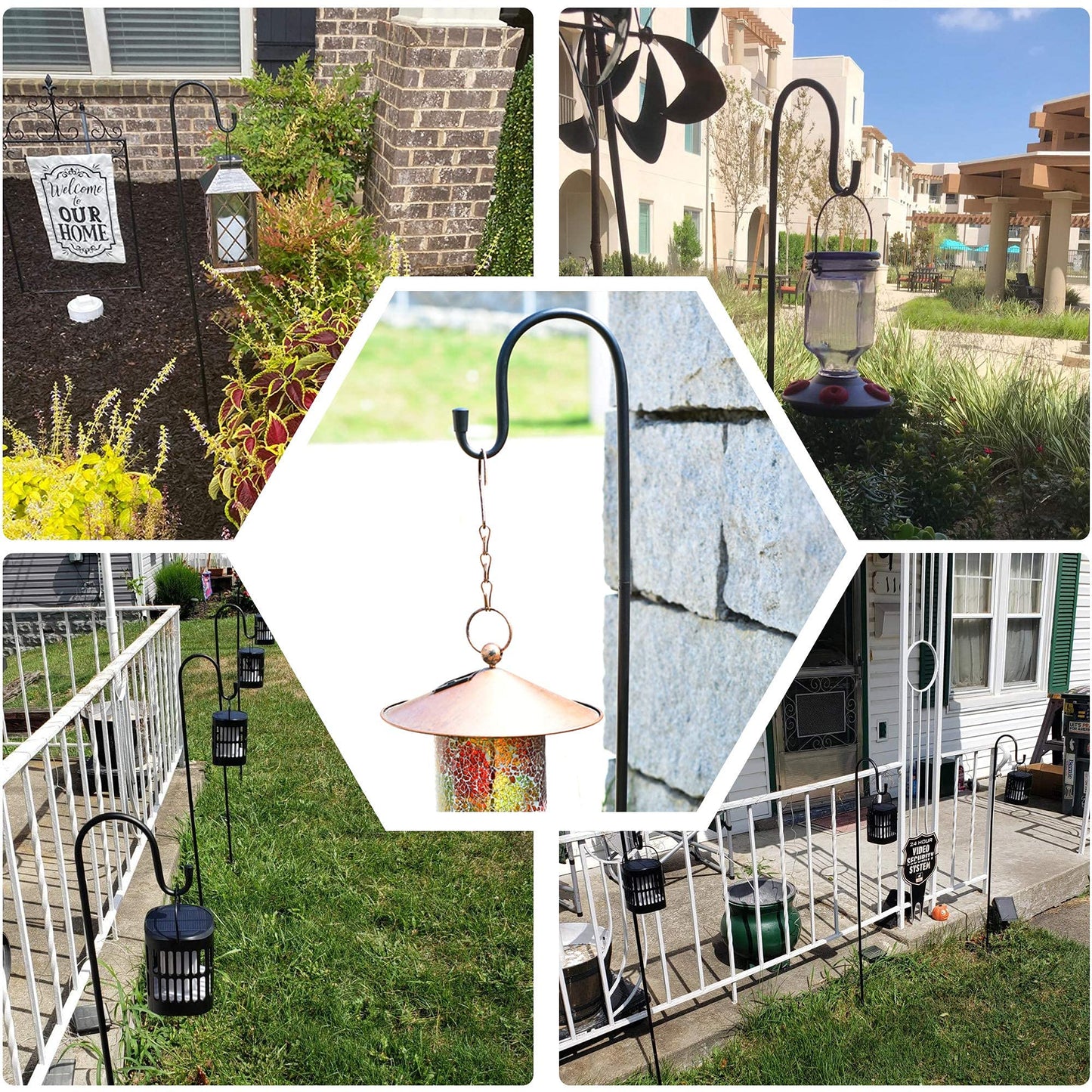 Ottsuls Bird Feeder Pole, 45 INCH Heavy Duty Shepherds Hooks for Outdoor with 5 Prong Base, Adjustable Stand Hanger for Garden Plant, Hummingbird Feeder, Lantern, Hanging Wedding Decor (1 Pack)