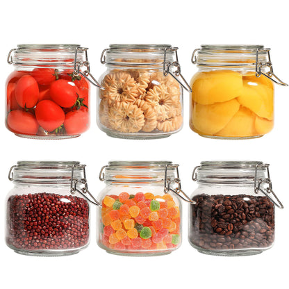 ComSaf 6-Pack 27oz Square Glass Pantry Canisters, Aesthetic Food Storage Jars for a Full Makeover, Modular Containers for Coffee, Sugar, Cookies, Snacks & Spices