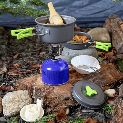 MalloMe Camping Cookware Mess Kit for Backpacking Gear – Camping Cooking Set - Backpack Camping Pot and Pans Set - Portable Camping Stove and Backpacking Stove Compatible - Camp Accessories Equipment