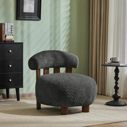 Merax Boucle Upholstered Accent Chair, Modern Barrel Armlesschair with Plush Curved Backrest and Solid Wood Legs, Cozy Lounge Reading Chair for Living Room Bedroom, Dark Gray