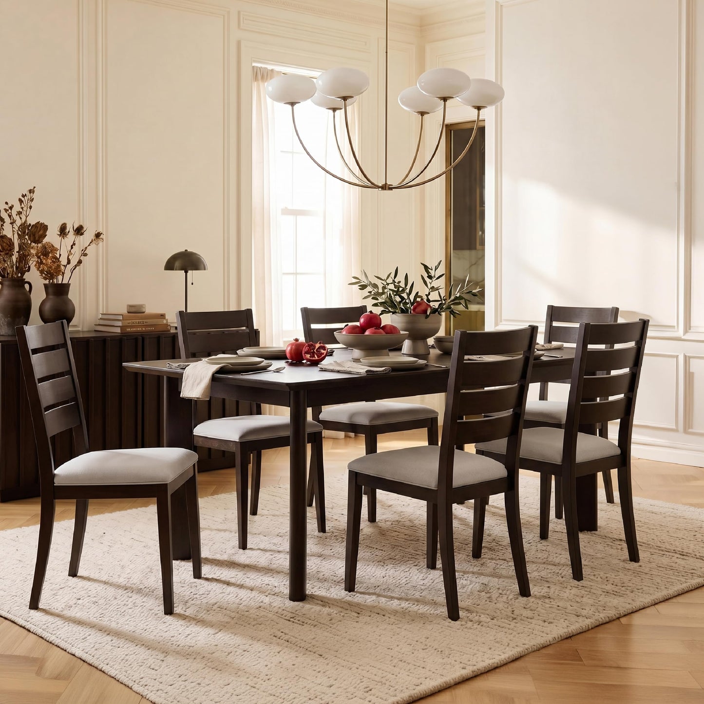 COLAMY Modern Dining Chairs Set of 4, Breathable Fabric Kitchen Chairs with High-Resilience Cotton Padding, Ergonomic Solid Wood Legs Accent Seating for Living Room 250LBS,Brown