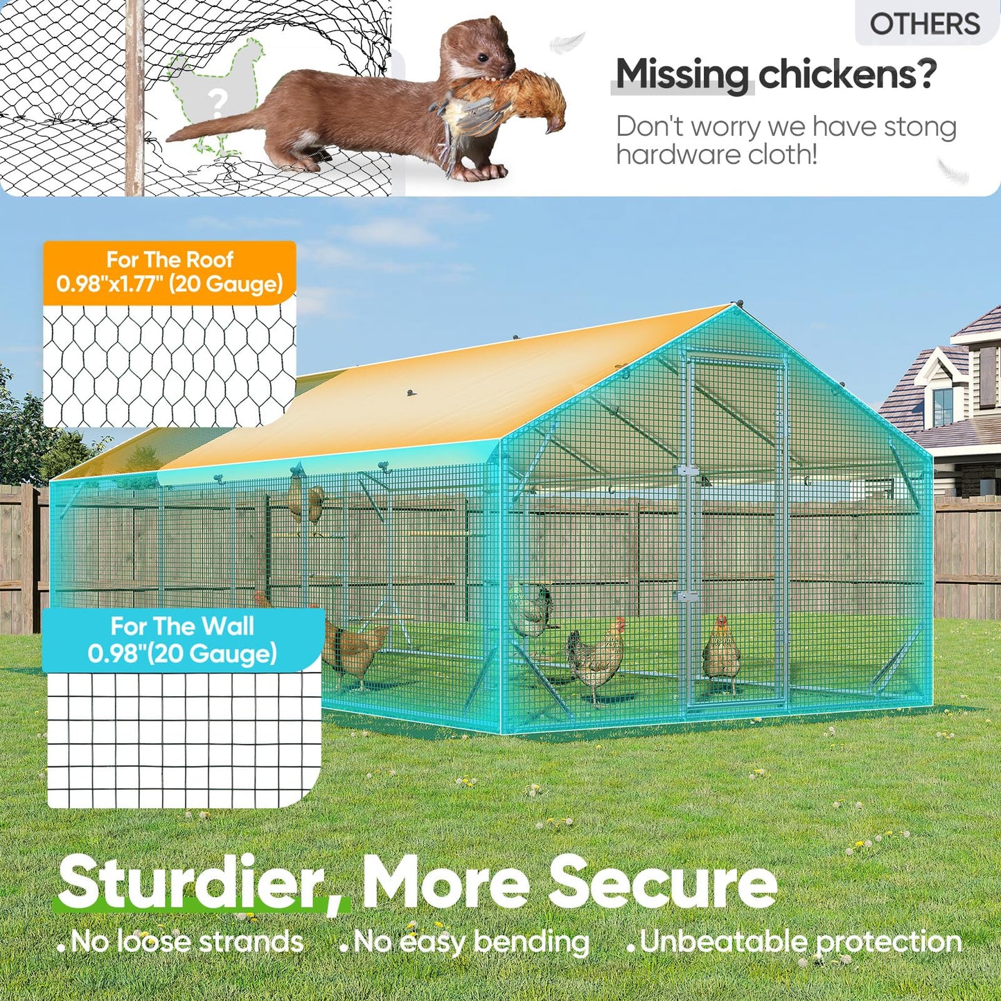 Quictent 18x9x6.6ft Metal Chicken Coop Run with Perch & Swing, Elite Series Large Walk-in Outdoor Poultry Cage Heavy Duty Predator Proof Hen Duck Rabbit Farm Pen House, Waterproof Anti-UV Cover
