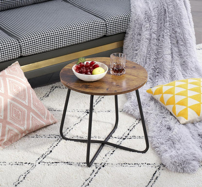 VECELO Small Round Metal Side Snack Table for Outdoor & Indoor Use - Anti-Rust Design