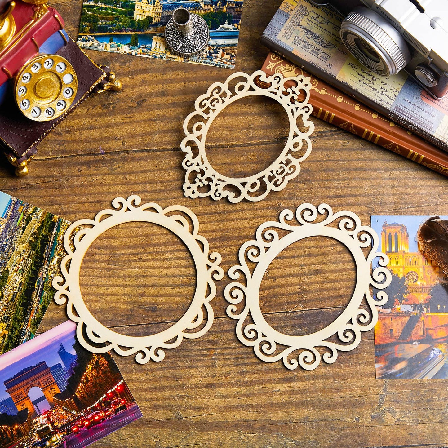 Maitys 18 Pcs Wood Frames for Crafts Unfinished Wood DIY Picture Unfinished Picture Frames Ornament Craft with Ropes for DIY Christmas Tree Hanging Decor Photo Display 5.9 x 4.7 Inch