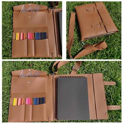 INNOYUMLIN Leather Sketch Book Cover, Leather Sketchbook Holder for 9"x12", Travel Sketch Board Pad Pencil Holder, Drawing SketchBook Cover Pencil Case, Painter Artist Sketch Pad Holder (Large)