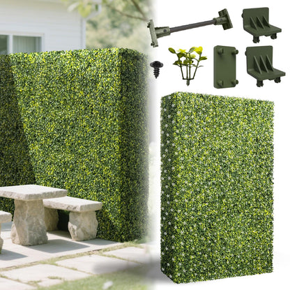 AwnPro 36Wx54Hx12D inches Artificial Boxwood Hedge Wall | Artificial Plant Waterproof Durable Partition Wall | Partition Privacy Panel | Garden Office Partition Wall | (White Flower Decoration)