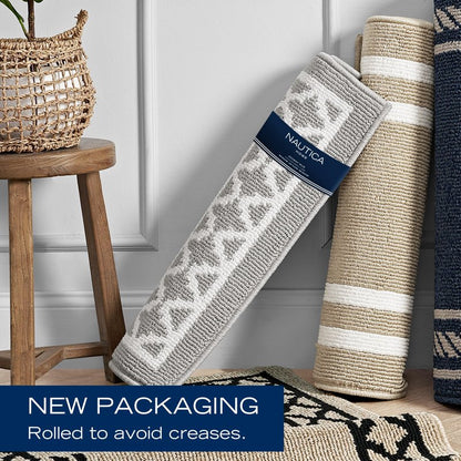 Nautica – Runner Rug | Indoor Runners for Hallways and Entry Rugs| Non-Slip and Non-Skid Entry and Kitchen Door Mat| Machine Washable Entryway Carpet Rugs |26” x 96” |Double Line Light Grey