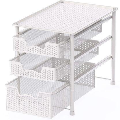 Simple Houseware 3 Tier White Alloy Steel Sliding Basket Organizer Drawer Cabinet