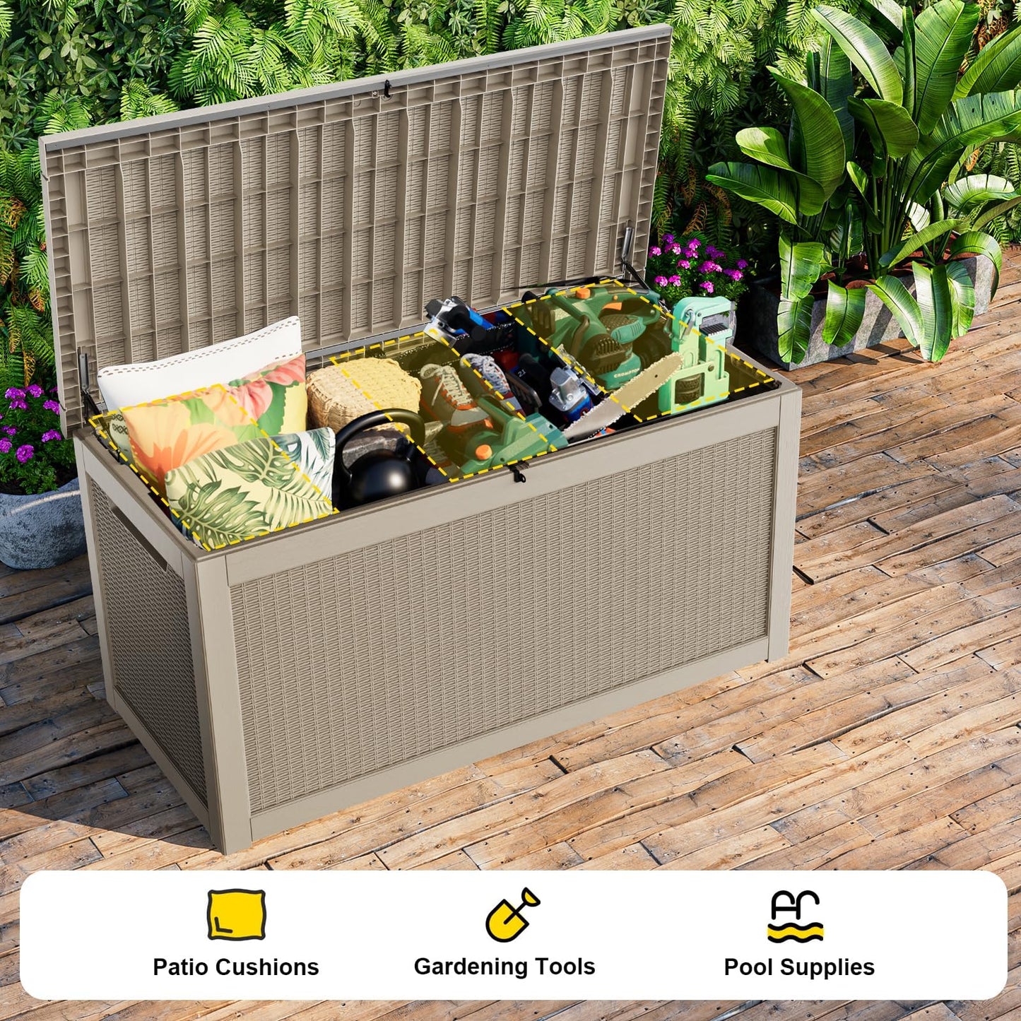 ASKPASS 320 Gallon Large Waterproof UV Resistant Deck Box,Lockable Storage Container for Patio Furniture Cushions Garden Tools and Pool Accessories(Gray)
