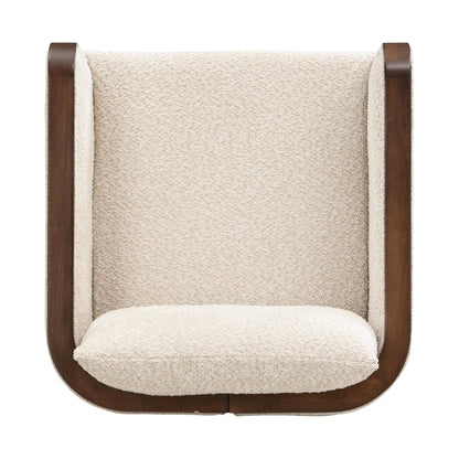 Christopher Knight Home Cabelo Boucle Upholstered Dining Chairs Set of 2, Sturdy Wooden Dining Chair with Curved Back, Modern Armchairs and Thick Cushions, Versatile Indoor Usage, Almond + Walnut