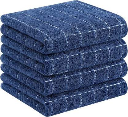 Homaxy 100% Cotton Terry Kitchen Towels - Soft & Super Absorbent Checkered Design | Navy Blue, 13 x 28 Inches, 4 Pack