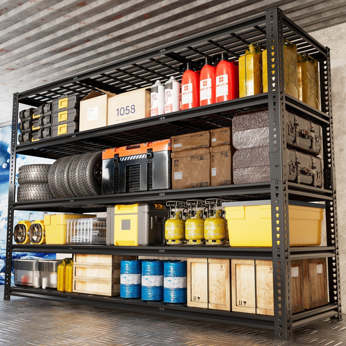 VDEVY 60" W Garage Shelving Heavy Duty, 5-Tier Storage Shelves, 3030LBS Adjustable Metal Shelving Units for Basement, Kitchen, Commercial, Warehouse,Pantry, Black