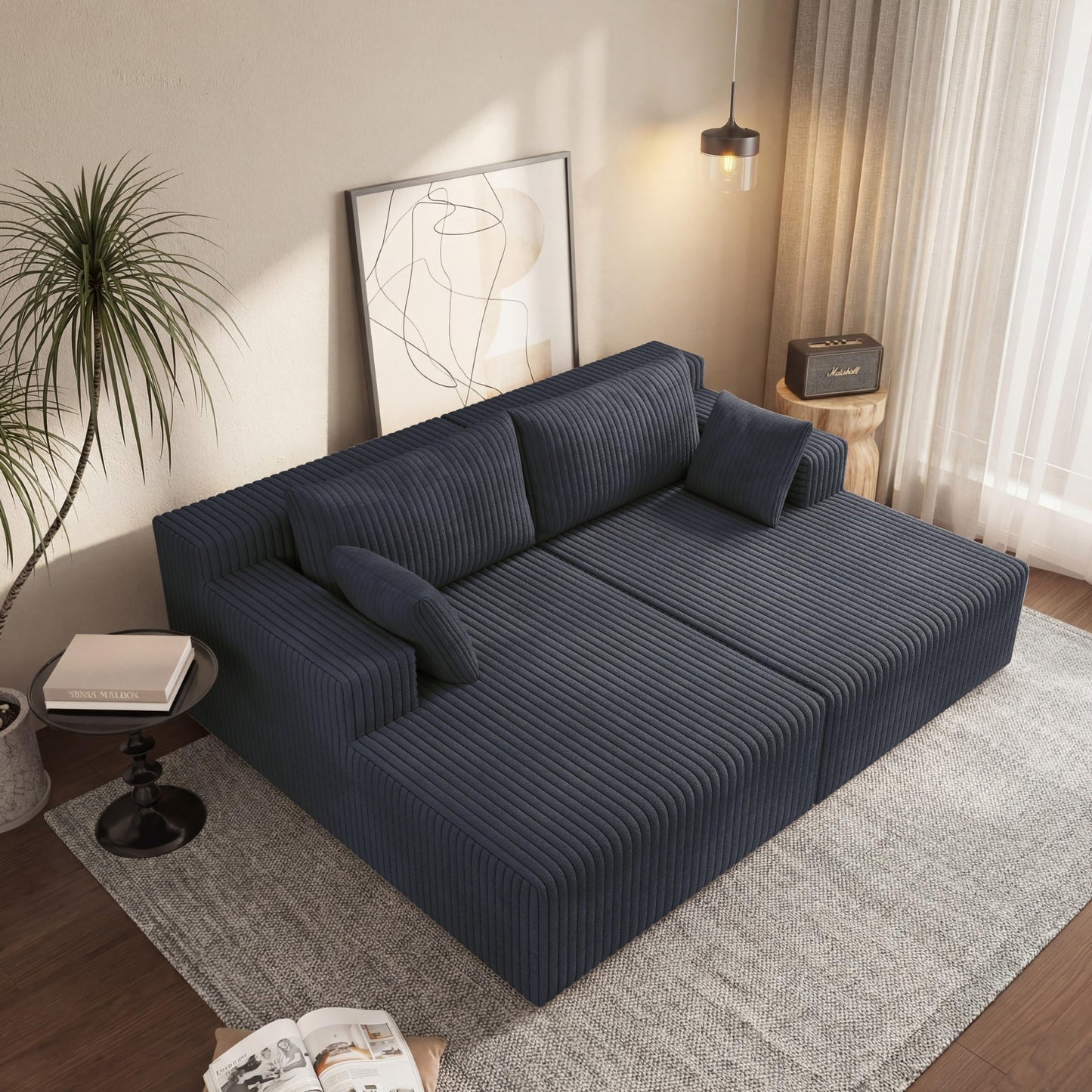 KEIKI 71" L Oversized Double Lounge Chaise Indoor, Corduroy Deep Seat Sectional Modular Couch Sleeper Loveseat Chair, Boneless Upholstered Reading Lazy Cloud Plush Sofa Bed for Living Room, Bedroom
