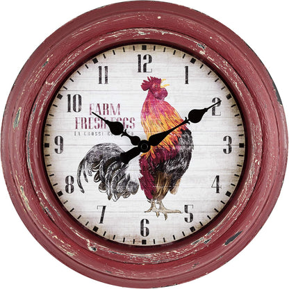 La Crosse Technology 12 Inch Distressed Red Rooster Quartz Wall Clock - Model 404-3630