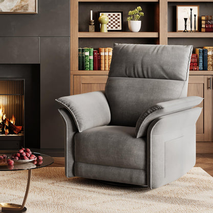 GAOMON Swivel Rocking Recliner Chair, Manual Leather Recliner Glider with Lumbar Support & Padded Armrest, Comfortable Rocker Nursery Single Sofa for Living Room and Bedroom (Light Gray)