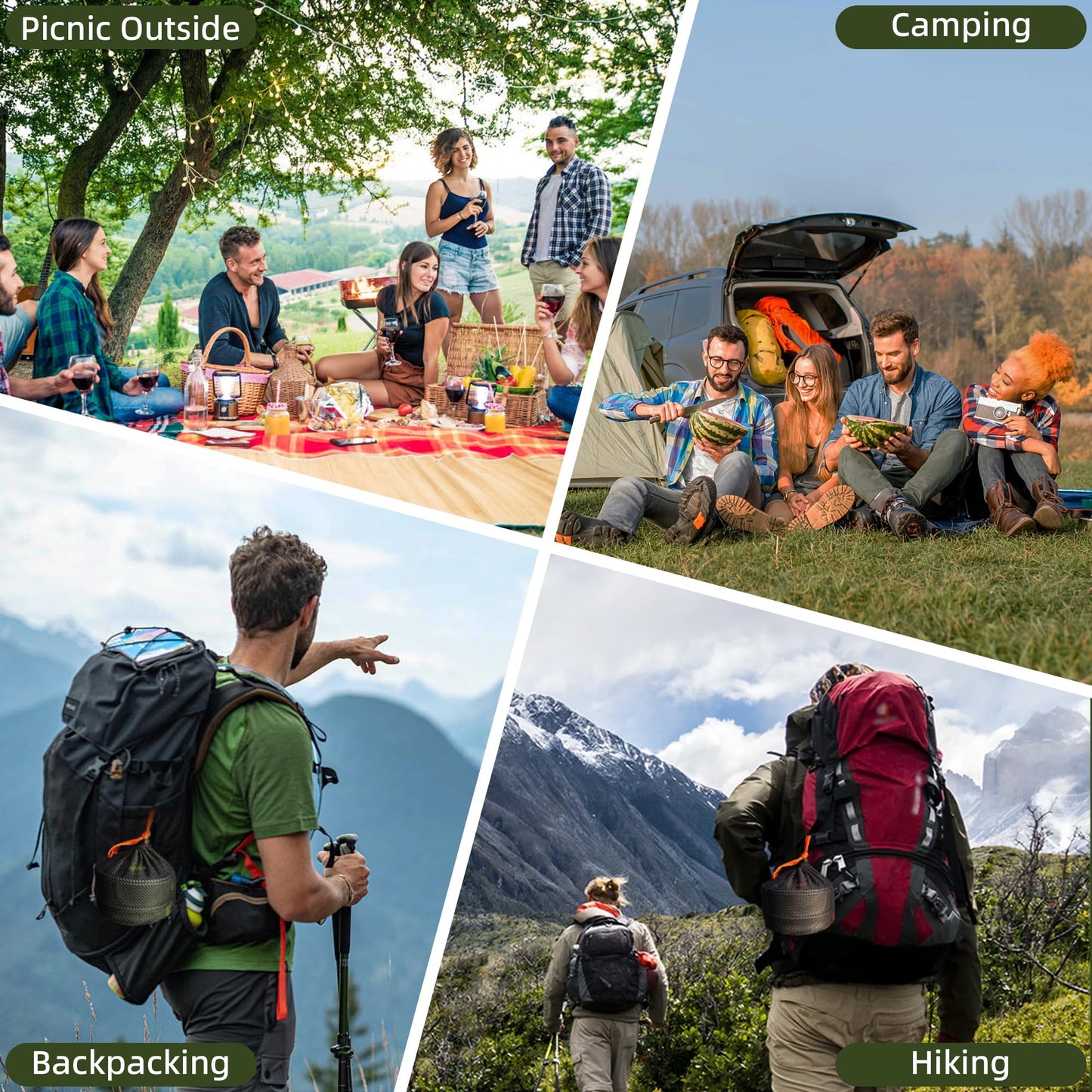 aiGear 3pcs Camping Cooking Set for 1-2 People, Lightweight Foldable Pot Pan Kettle with Storage Bag, Backpacking Cooking Set for Hiking Picnic Camping (Green)