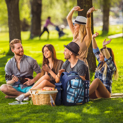 Apollo walker Picnic Backpack Set for 4 with Cooler Compartment,Detachable Bottle/Wine Holder Including Large Picnic Blanket(45"x 53") for Picnic Family and Lovers Gifts,Outdoor,BBQ Time (Blue)