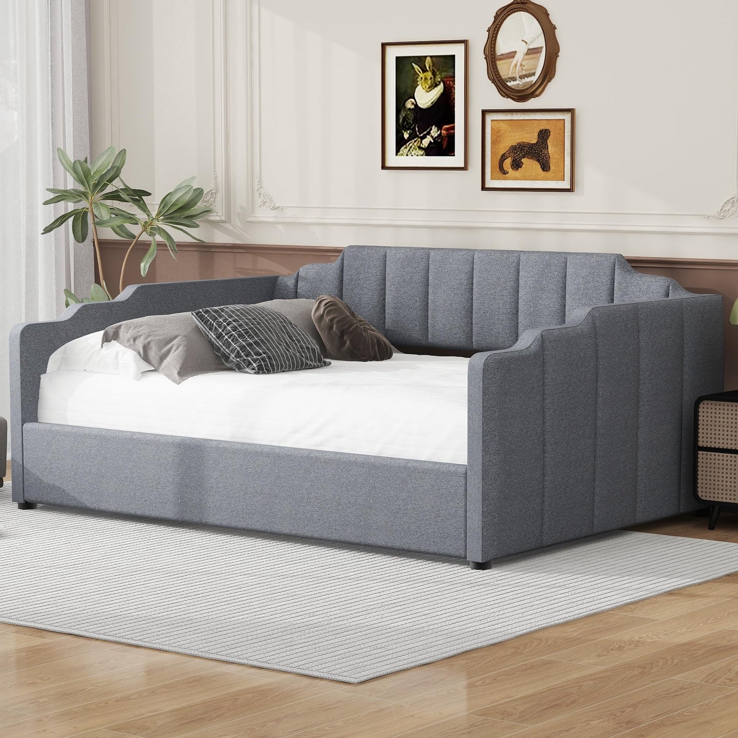 DNYN Full Size Upholstered Daybed for Bedroom,Guest Room,Lift Up Storage Bedframe w/Wood Slat Support,Space Saving Design, Gray