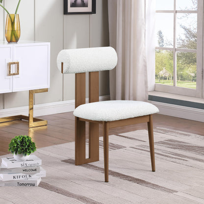 Meridian Furniture 916Cream-C Dario Collection Modern | Contemporary Dining Chair with Rich Cream Boucle Fabric, Dark Walnut Wood Look Metal Frame, 19.5" W x 24.5" D x 33.5" H, Cream, Set of 2
