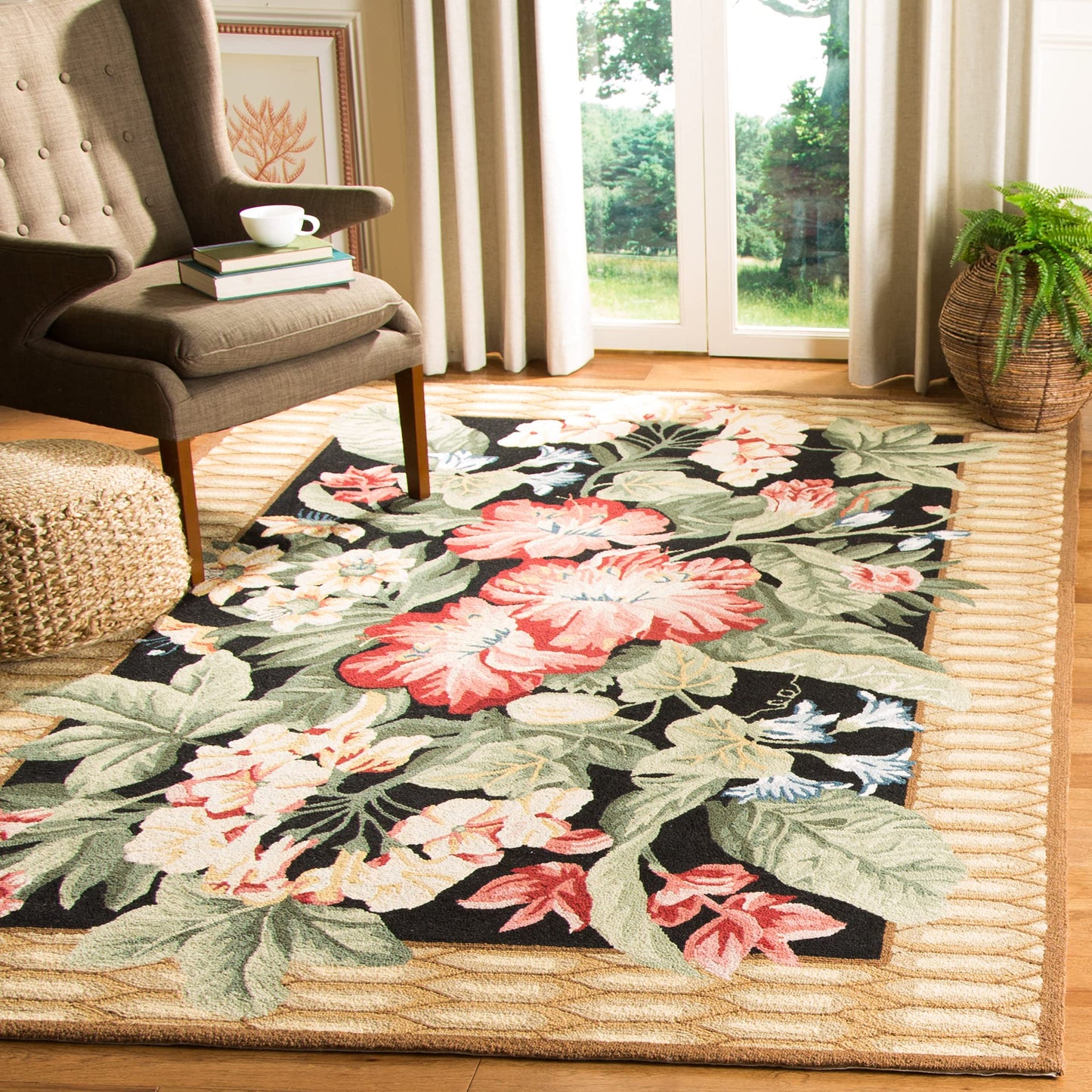 SAFAVIEH Chelsea Collection Area Rug - 6' x 9', Black & Brown, Hand-Hooked French Country Wool, Ideal for High Traffic Areas in Living Room, Bedroom (HK301A)