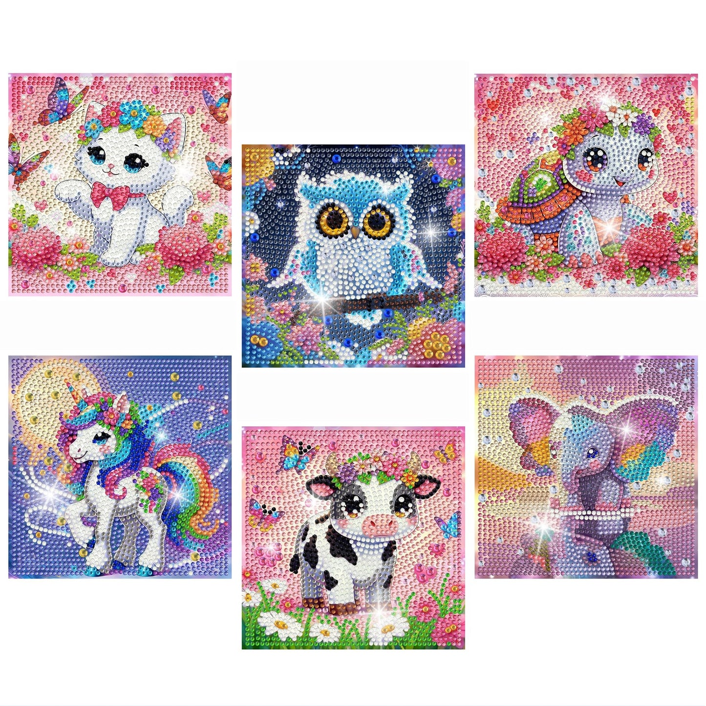 Bzconxin 6Pack Diamond Painting Kits,Cute Fantasy Cartoon Animal Diamond Painting Kits for Kids Ages 6-12,DIY Diamond Crystal Rhinestones Painting Kits for Home Wall Decor Gift 6 X 6inch