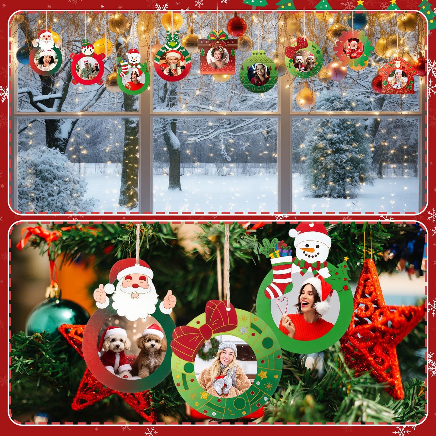 Thyle 12 Sets Christmas Picture Frame Craft Kits DIY Assortment Wooden Ornaments Bulk Xmas Tree Hanging Photo Frames for Christmas Party Winter Activities Home Decorations Gifts