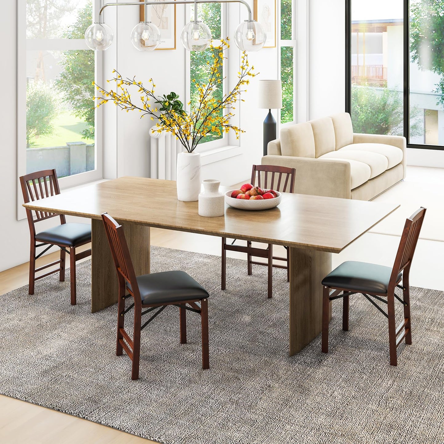 KOTEK Folding Dining Chairs Set of 4, Wooden Kitchen Chairs with Padded Seat & Solid Wood Frame, 400 LBS Weight Capacity, No Assembly Foldable Chair for Dining Room, Living Room