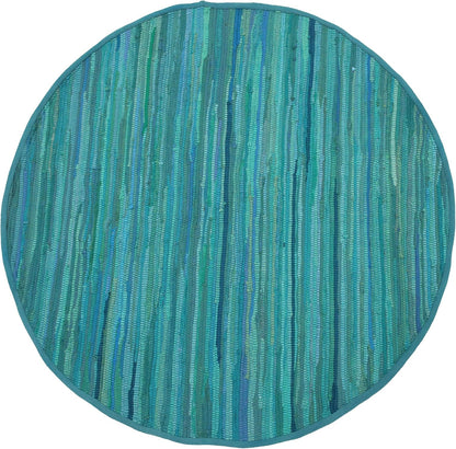 THE BEER VALLEY Hand Woven Area Rug - 4' Round Teal, Farmhouse Green Rugs for Bedroom, Bathroom, Living Room