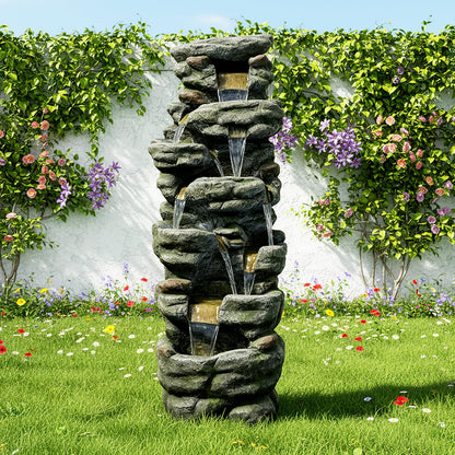Naturefalls 51" Extra Large Outdoor Water Fountain - Waterfall Fountain with 7 LED Lights, 7-Tiers Cascading, Poly-Resin Indoor and Outdoor Fountain for Garden, Patio, Backyard, Lawn, Yard Decor