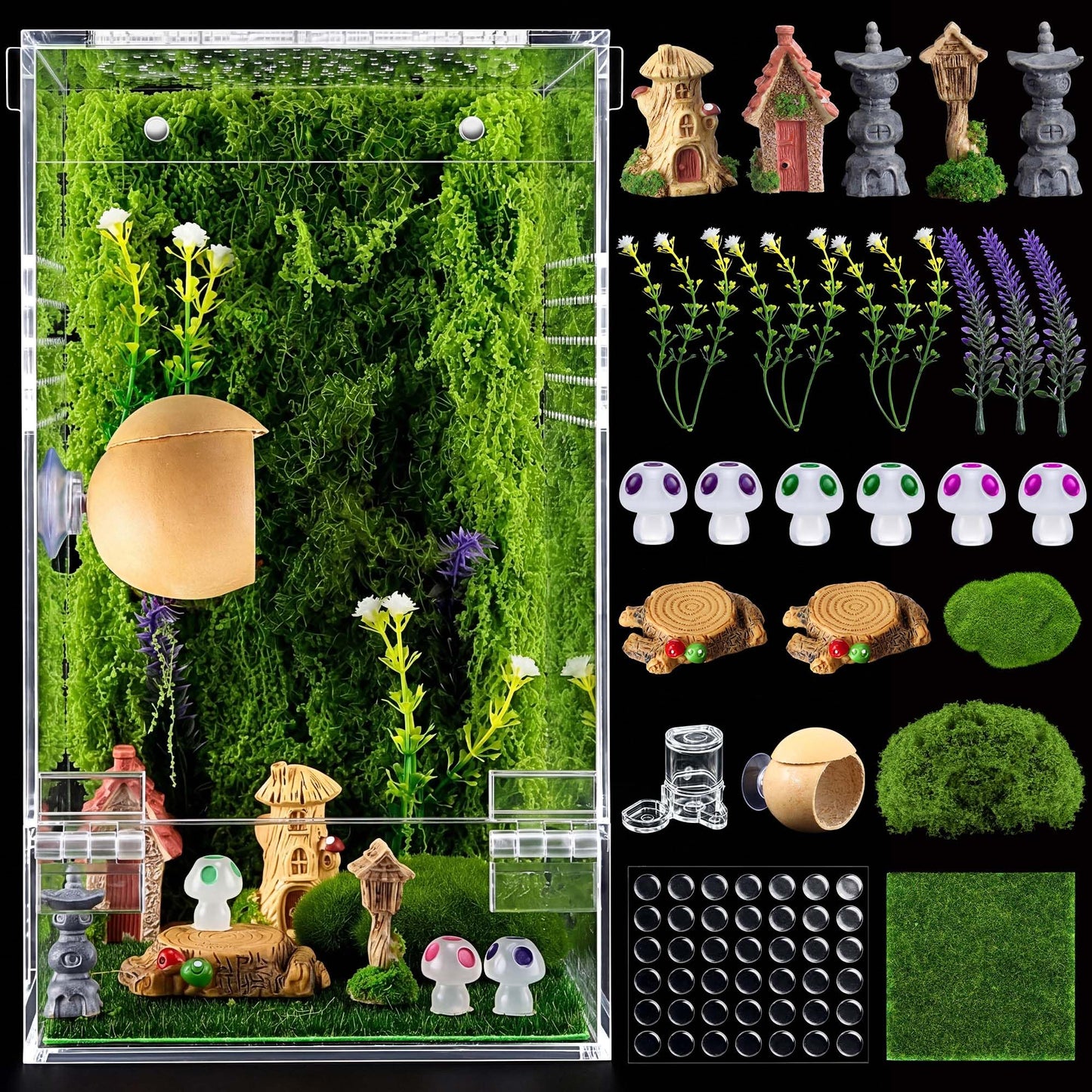 Feekoon Jumping Spider Enclosure Kit, Acrylic Insect Terrarium, Transparent Bug Habitat for Praying Mantis & Small Arboreal Species, Complete Starter Tank with Ventilation