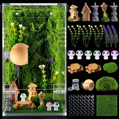 Feekoon Jumping Spider Enclosure Kit, Acrylic Insect Terrarium, Transparent Bug Habitat for Praying Mantis & Small Arboreal Species, Complete Starter Tank with Ventilation
