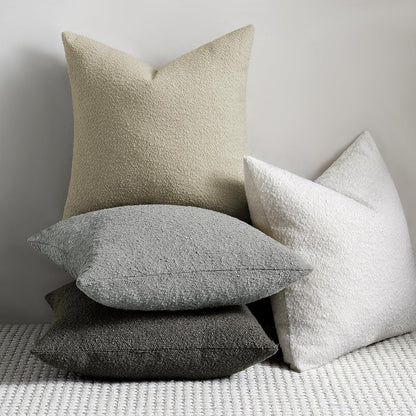 20 20 Inch Set 2, Cozy Throw Pillow Covers x of Beige Decorative Accent Solid Boucle Textured Pillow Cover, Neutral