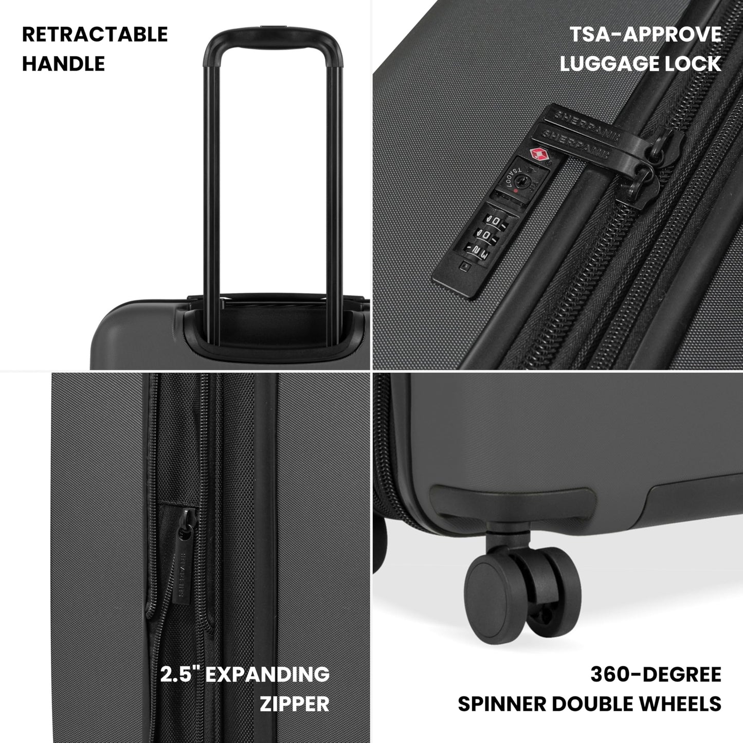 Sherpani Meridian, 26 Inch Hardshell Checked Luggage, Durable Hardside Luggage, Expandable Suitcase with Double Spinner Wheels, Travel Checked Luggage for Men Women (Granite)