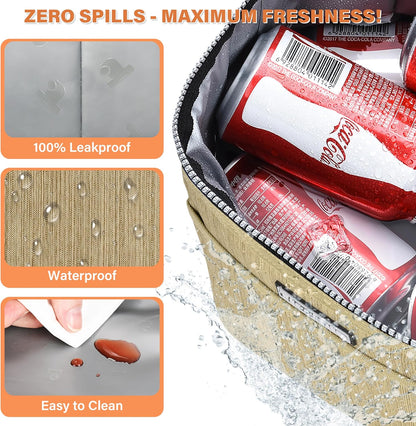 Tirrinia Insulated Lunch Bag, Leakproof Lunch Box for Work, School, Soft Lunchbox for Kids, Adult Cooler Bag, Khaki