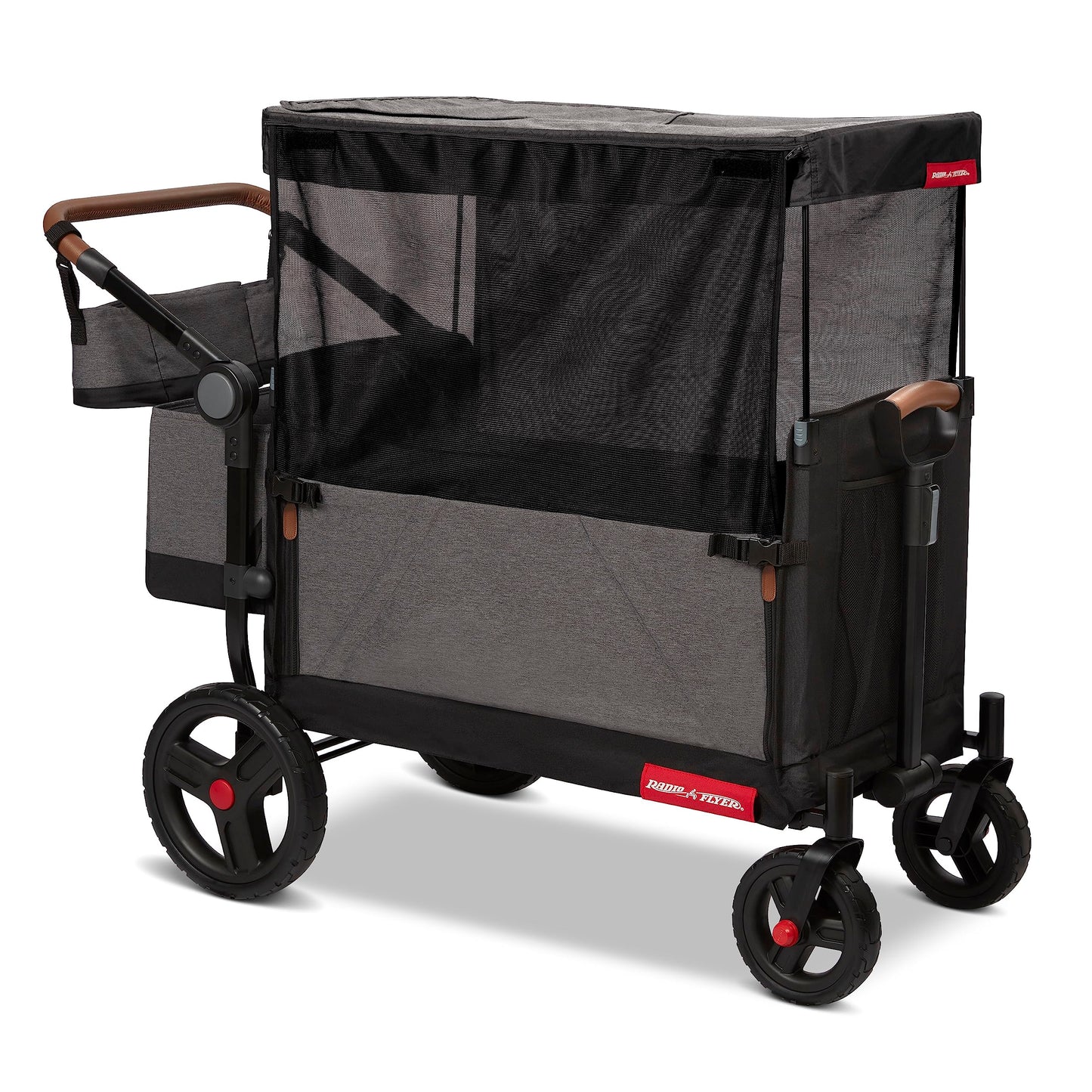 Radio Flyer Atlas Stroll 'N Wagon, Atlas Gray, for Ages 1+, 3-in-1 Push or Pull Versatility, One-Hand Fold, UV Canopy, 5-Point Harnesses, Storage Capabilities, Rubber Wheels, Stroller Wagon for Kids