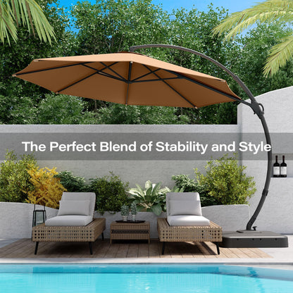 LAUSAINT HOME Outdoor Patio Umbrella with Base included, 12 FT Deluxe Curvy Cantilever Umbrella Offset Hanging umbrella with 360° Rotation for Market, Pool, Garden, Backyard, Deck (Tan, 12 FT)