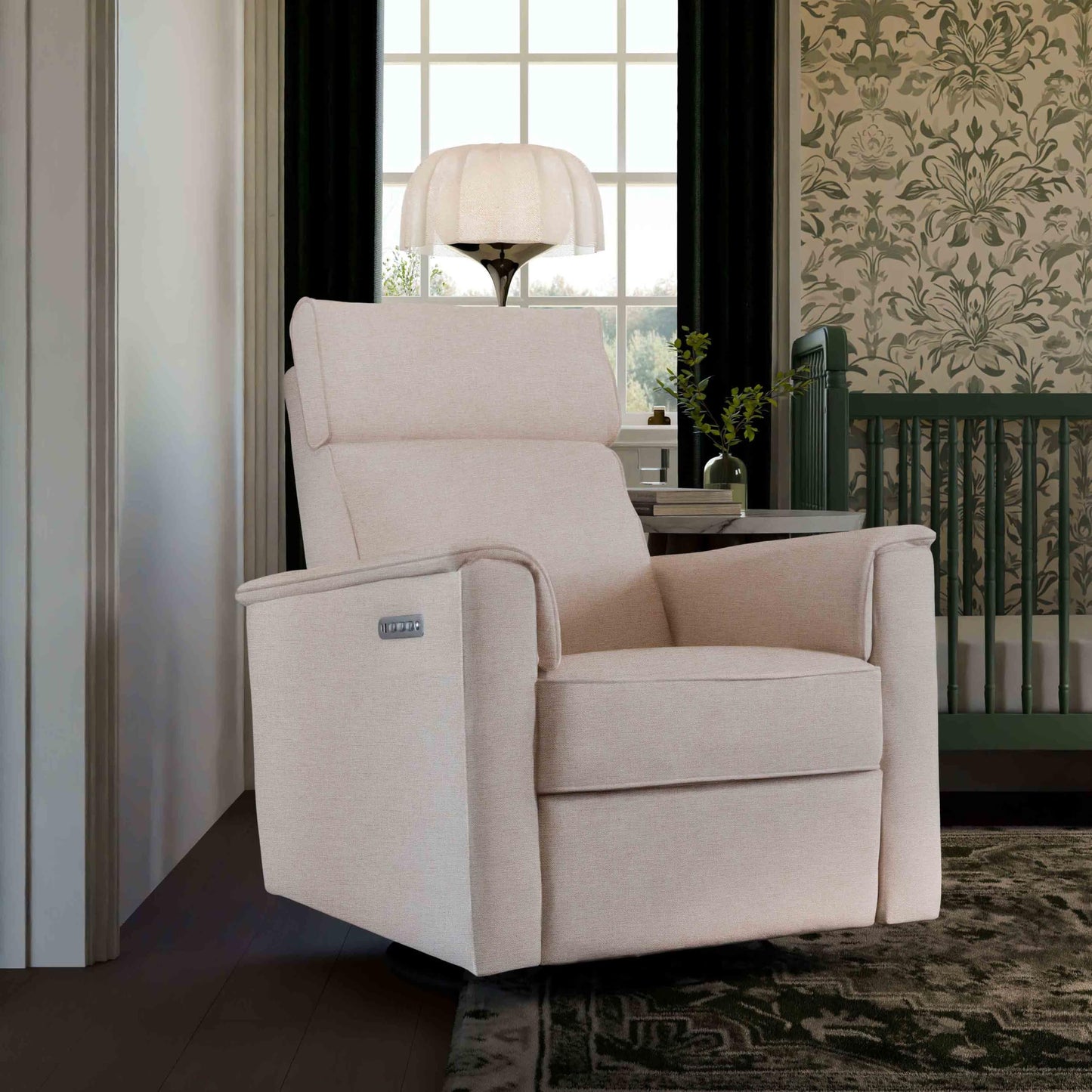 Namesake Willa Pro Power Recliner and Swivel Glider in Performance Beach Eco-Weave, Built-in USB Charging Port, Adjustable Headrest and Lumbar Support | Greenguard Gold and CertiPUR-US® Certified