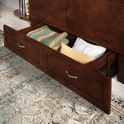 AFI, Raleigh Modern Queen Solid Wood Murphy Bed Chest with 6" Mattress, Storage Drawer & Built-in USB Charger, Walnut