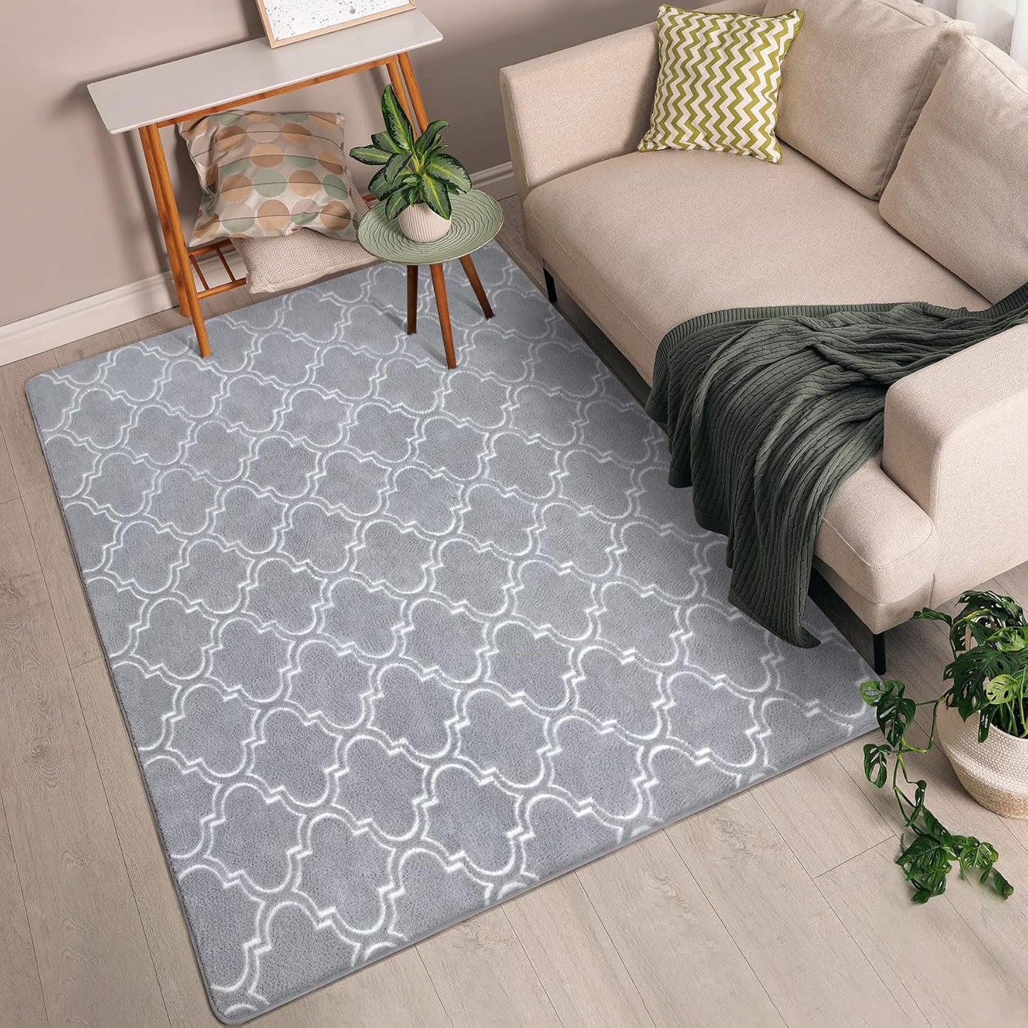 4x6 Chicrug Shag Geometric Modern Area Rug for Bedroom, Feet Memory Foam Indoor Carpet, Fluffy Rug for Living Room