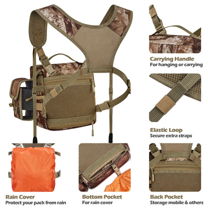 NEW VIEW 60L Hunting Backpack with Waterproof Rain Cover & Bino Packs for Hunting - Binocular Straps Harness Chest Pack