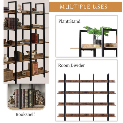 5-Tier Bookcase, Tall Industrial Bookshelf for Home Office, Storage Organizer with Metal Frame, Brown
