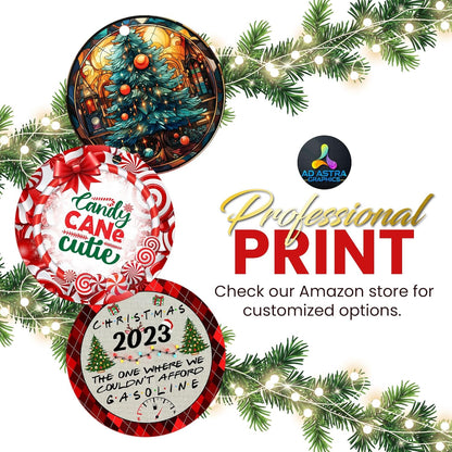 3D Cute Cat in Santa Hat Christmas Ornament - Fun 2023 Xmas Tree Decoration - 3" Round PVC Ornament Printed in USA