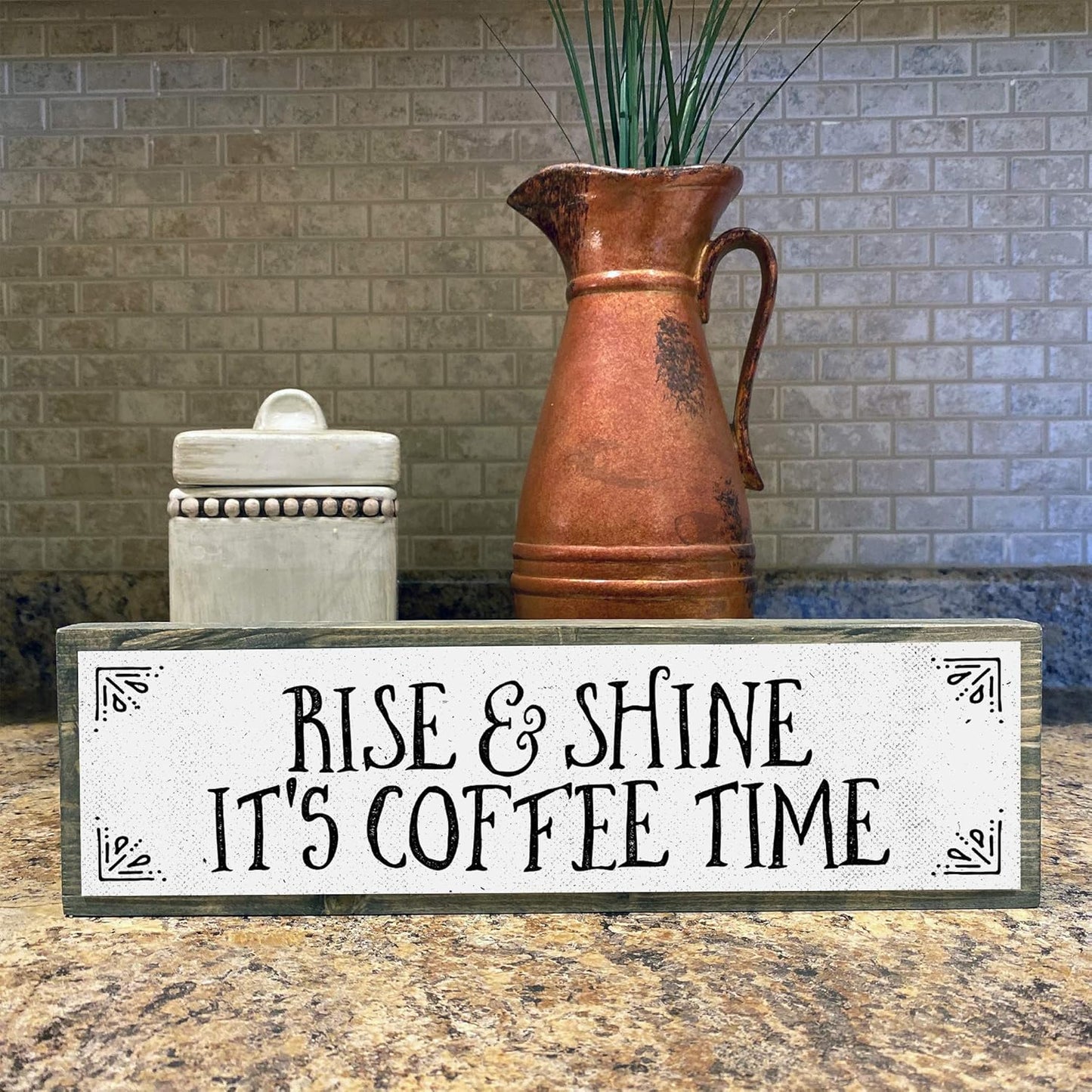 Coffee Wood Signs (Medium - Wood And Metal, Rise and Shine It’s Coffee Time)