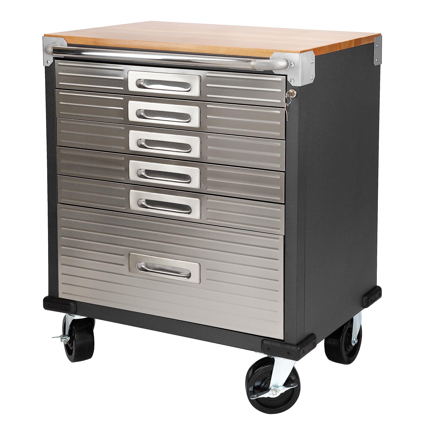 Seville Classics UltraHD Heavy Duty Rolling Cabinet Workbench Table w/Solid Wood Top, Workstation for Garage, Office, Workshop, Graphite, 6-Drawer (28" W x 18" D